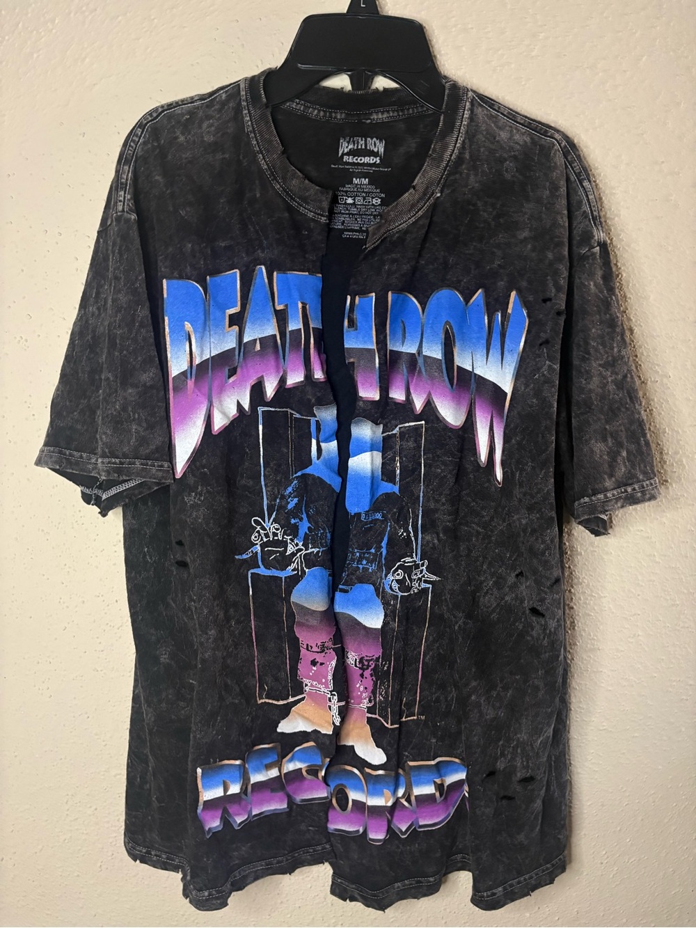 Death Row Records Vintage Graphic Tee - Black with Purple/Blue Gradient